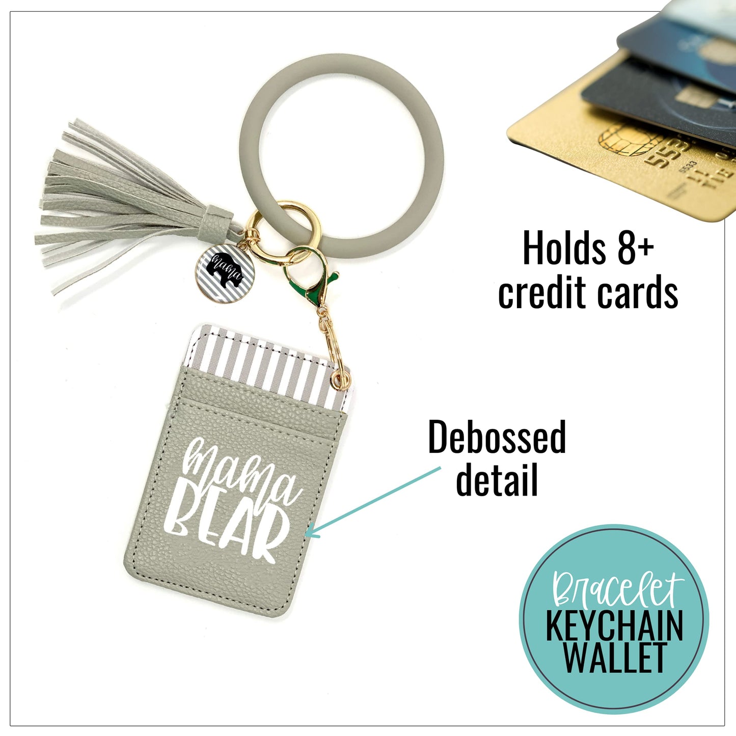 Mama Bear Gray Silicone Bracelet Keychain Wallet for Moms