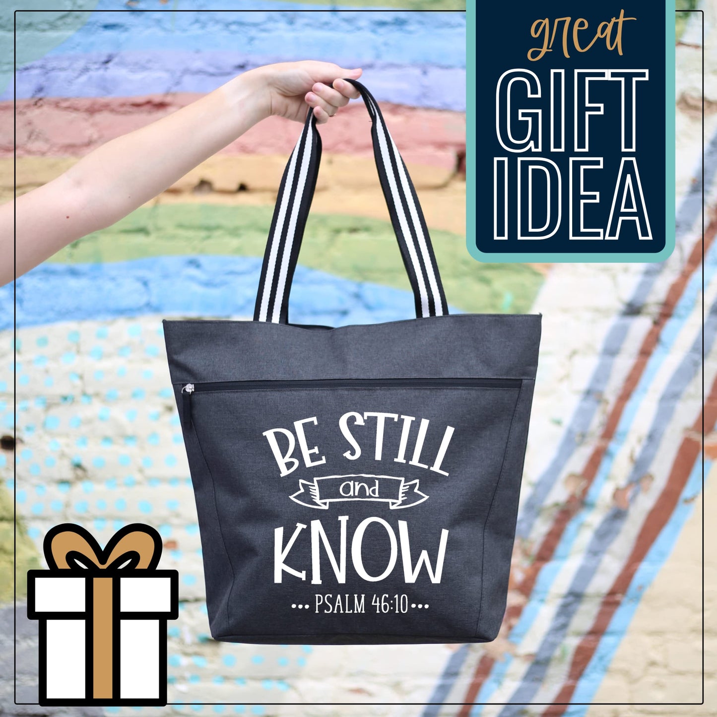 Be Still and Know Lexie Black Tote Bag