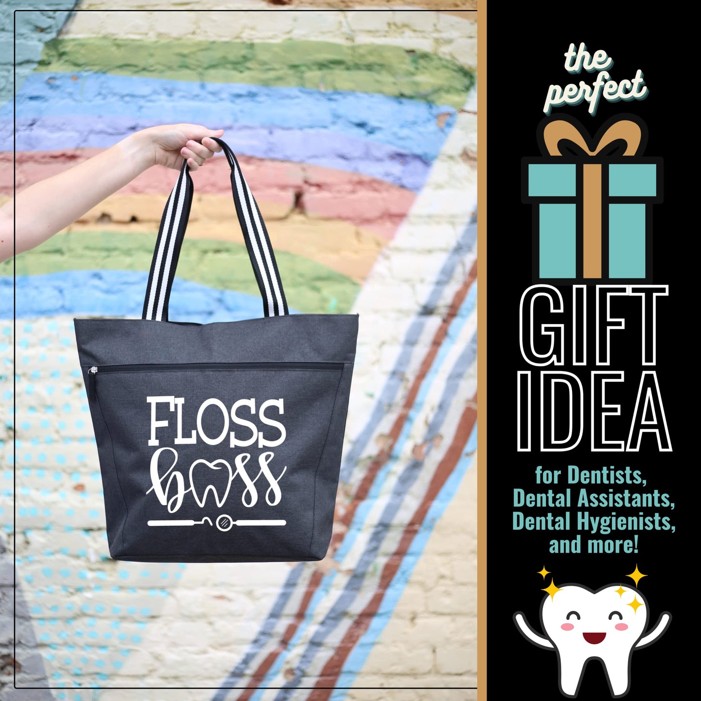 Floss Boss Lexie Black Tote Bag for Dental Workers