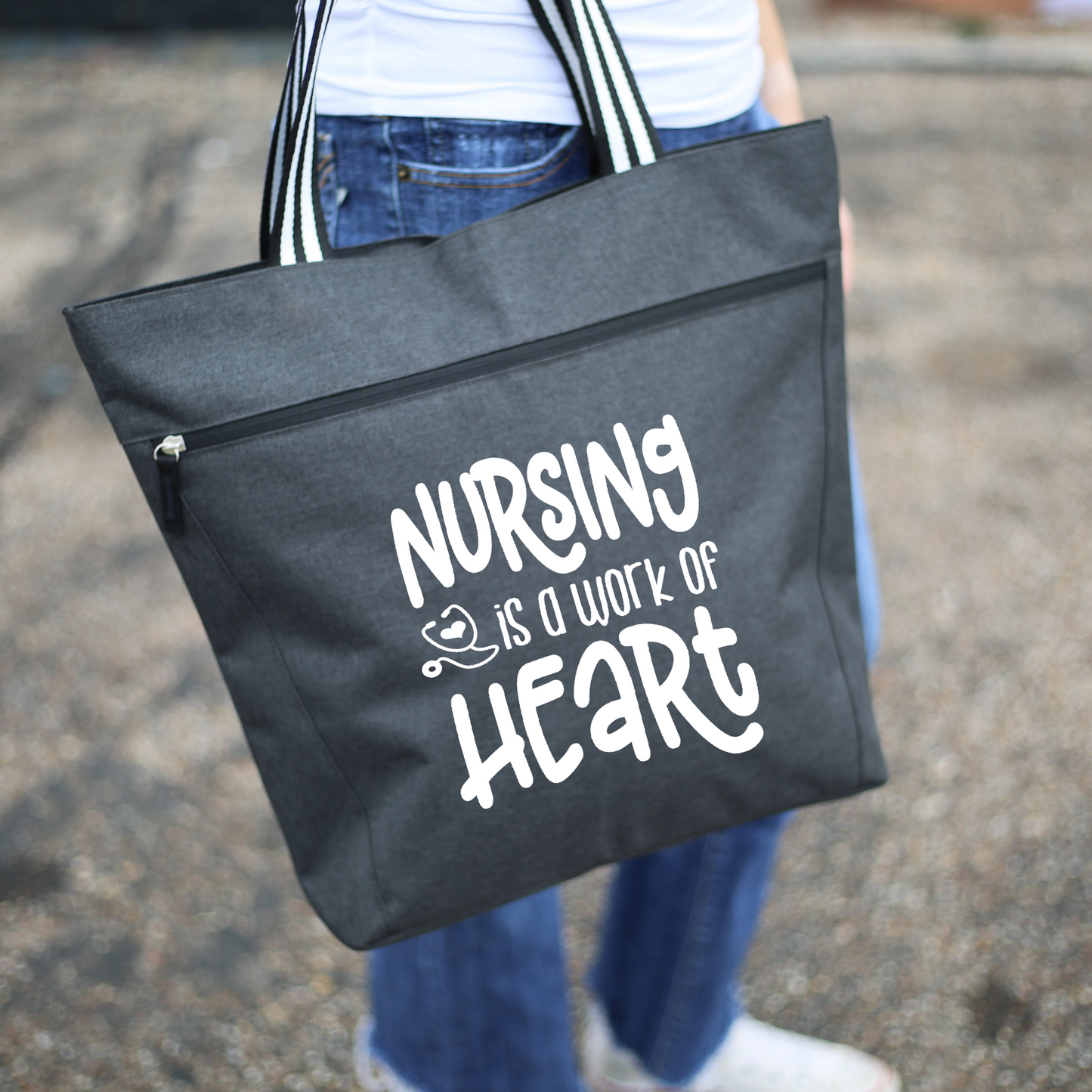 Nursing is a Work of Heart Black Lexie Tote Bag for Medical Workers