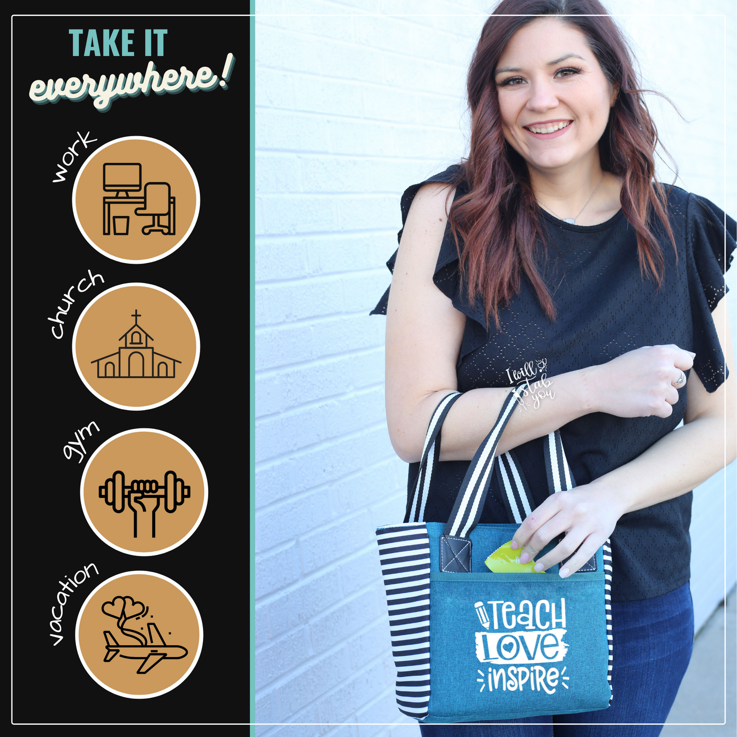 Teach Love Kaylee Teal Tote Bag for Teachers