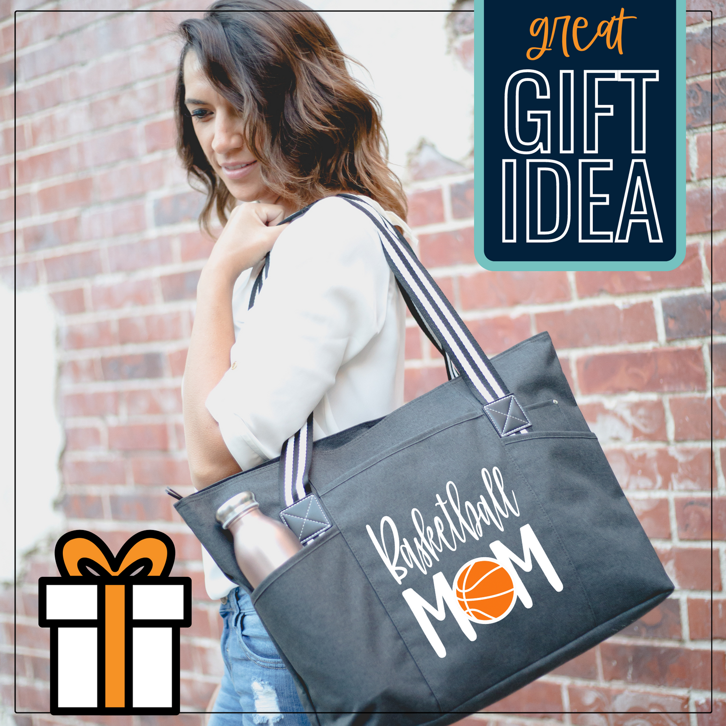 Basketball Mom Tessa Black Tote Bag for Moms
