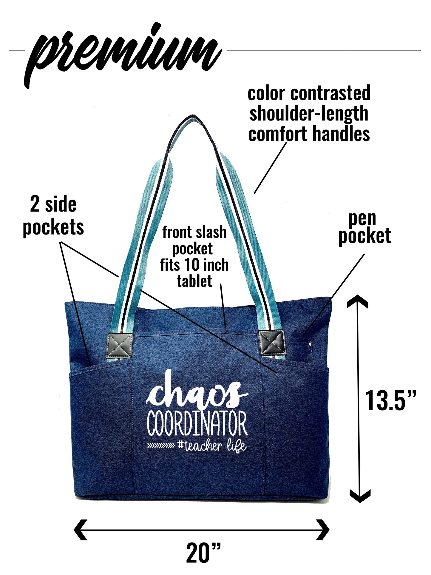 Chaos Coordinator #Teacher Life Teal Tessa Zippered Tote Bag