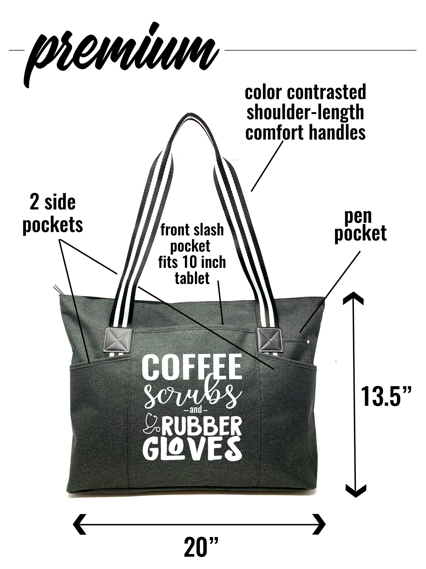 Coffee Scrubs and Rubber Gloves Tessa Black Tote Bag for Medical Workers
