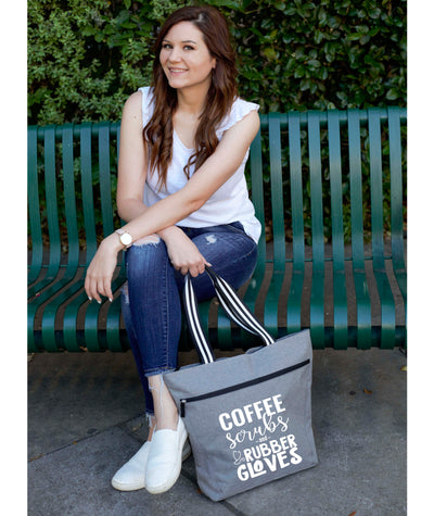 Coffee Scrubs and Rubber Gloves Gray Lexie Tote Bag for Medical Workers
