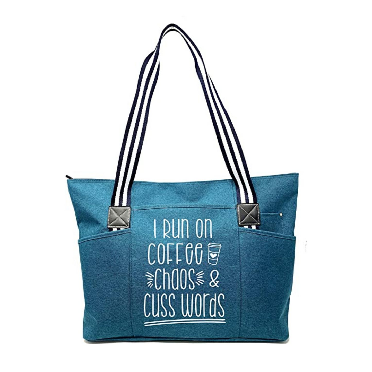 I Run on Coffee Chaos and Cuss Words Tessa Teal Tote Bag for Bosses
