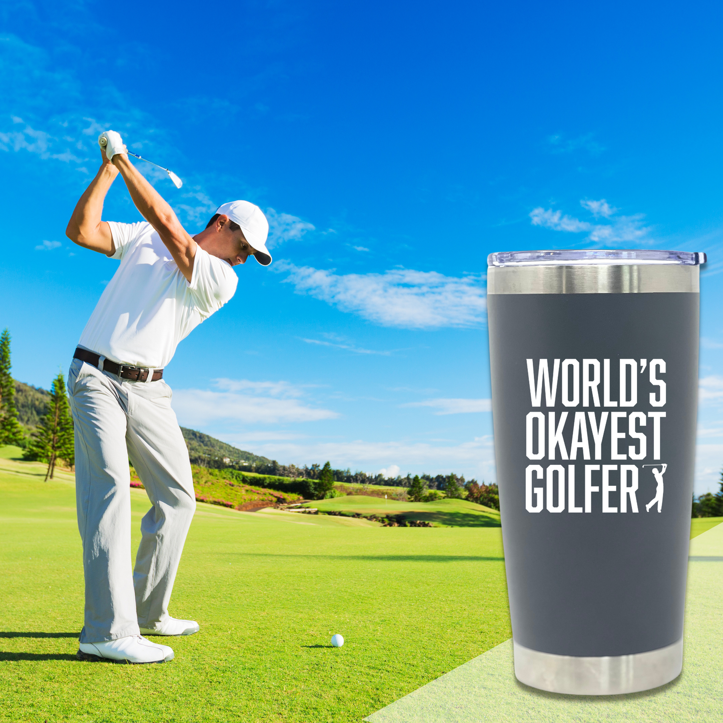World's Okayest Golfer 20 oz Gray Tumbler for Golfers