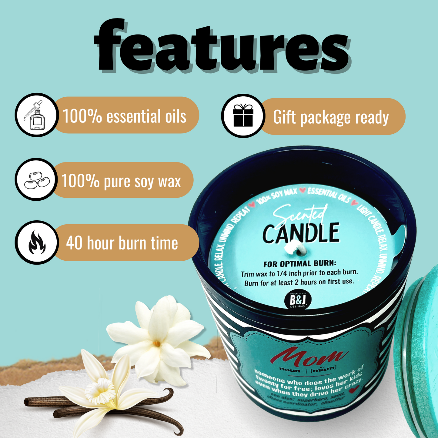 Mom Definition 8 oz Jasmine and Vanilla Scented Candle