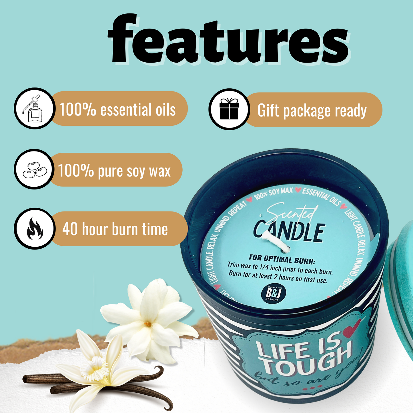 Life is Tough but so are You 8 oz Jasmine and Vanilla Scented Candle