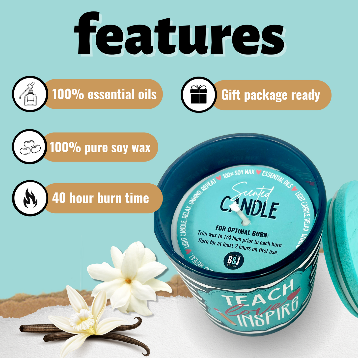 Teach Love Inspire 8 oz Jasmine and Vanilla Scented Candle