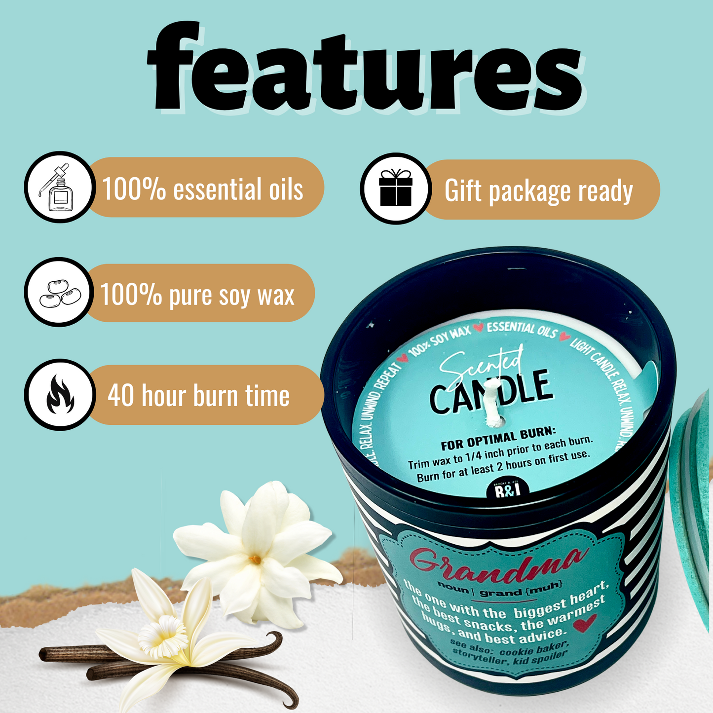 Grandma 8 oz Jasmine and Vanilla Scented Candle