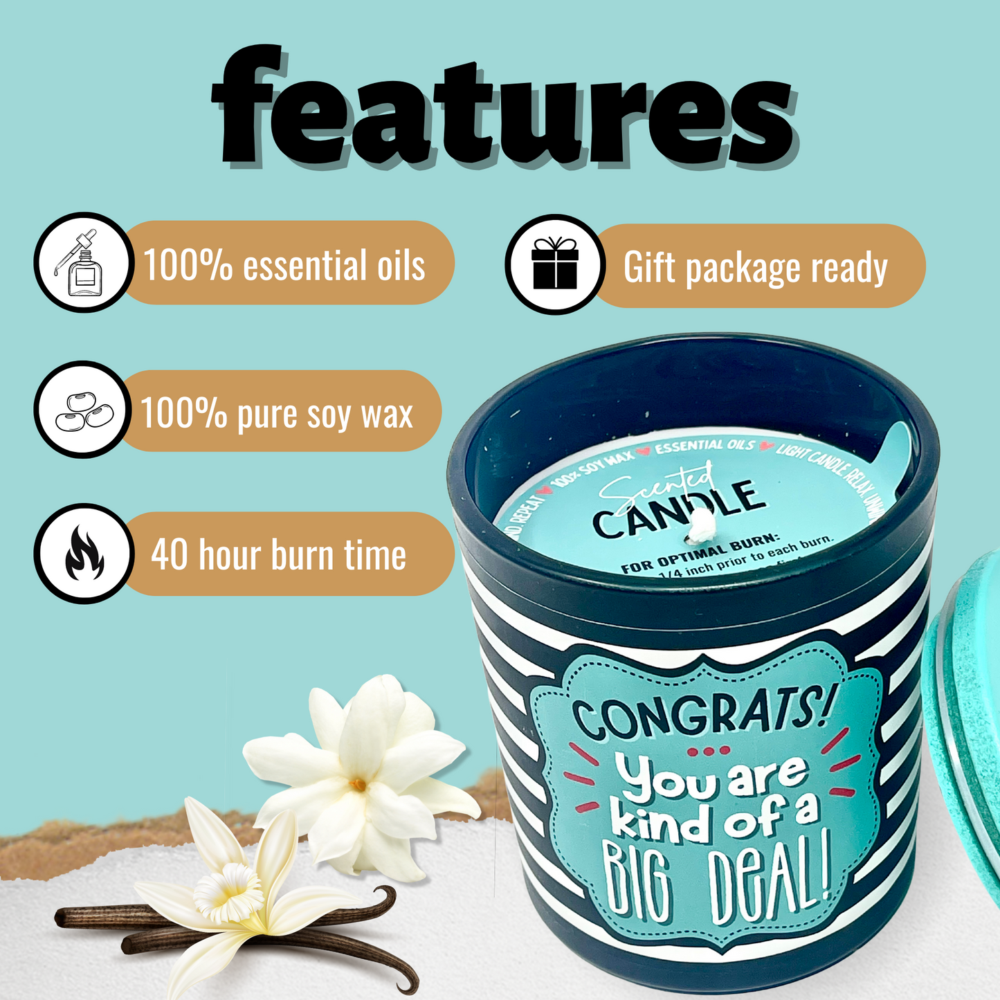 Congratulations 8 oz Jasmine and Vanilla Scented Candle