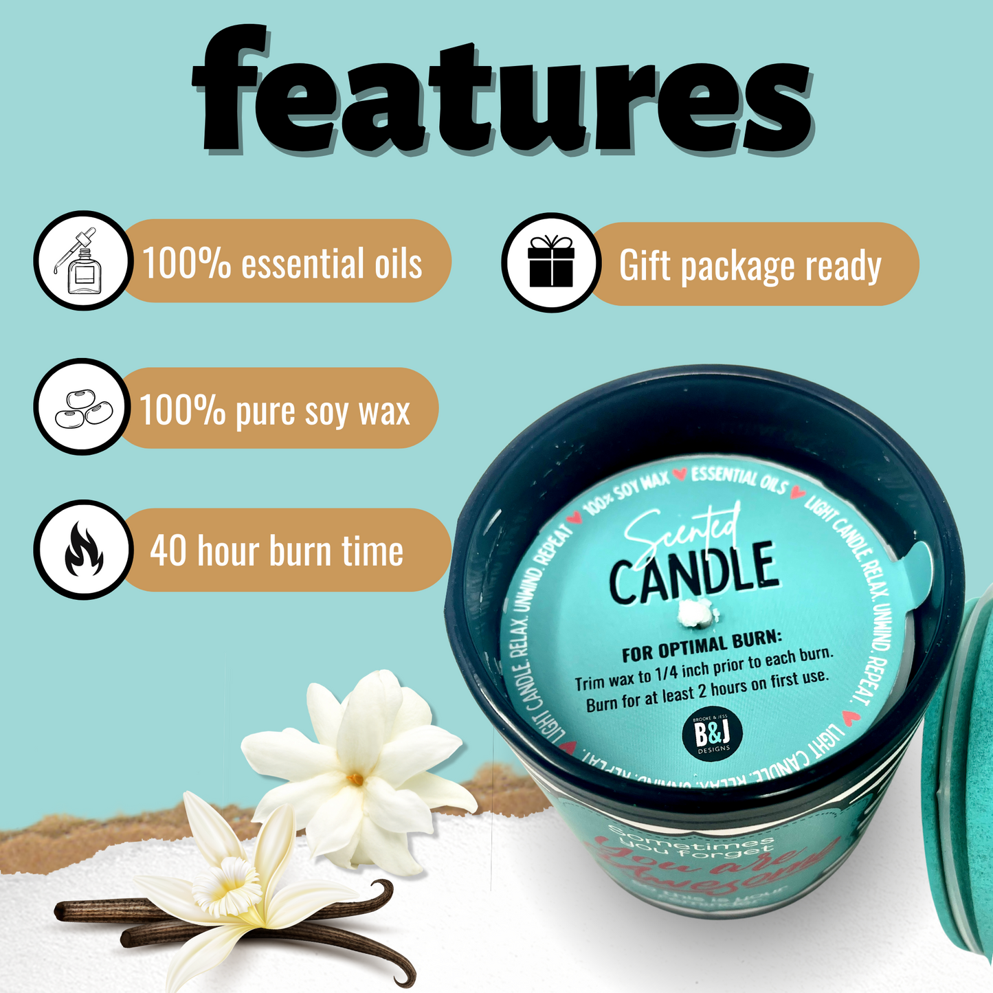 You are Awesome 8 oz Jasmine and Vanilla Scented Candle