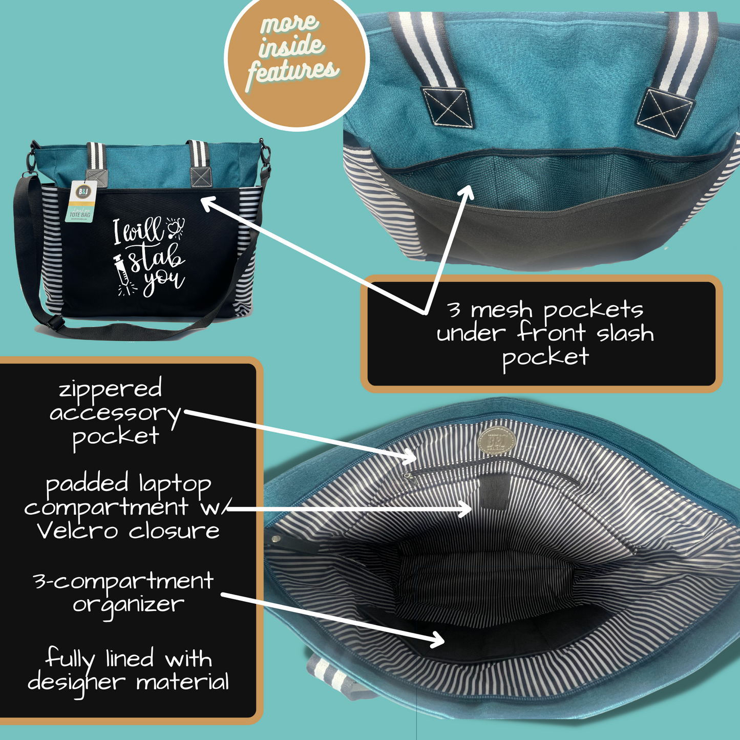 Teacher Influence Loulou Teal Tote Bag for Teachers