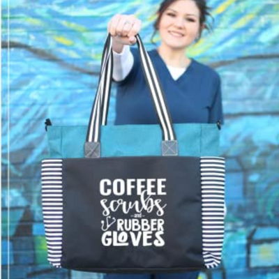 Coffee Scrubs LouLou Teal Tote Bag for Medical Workers