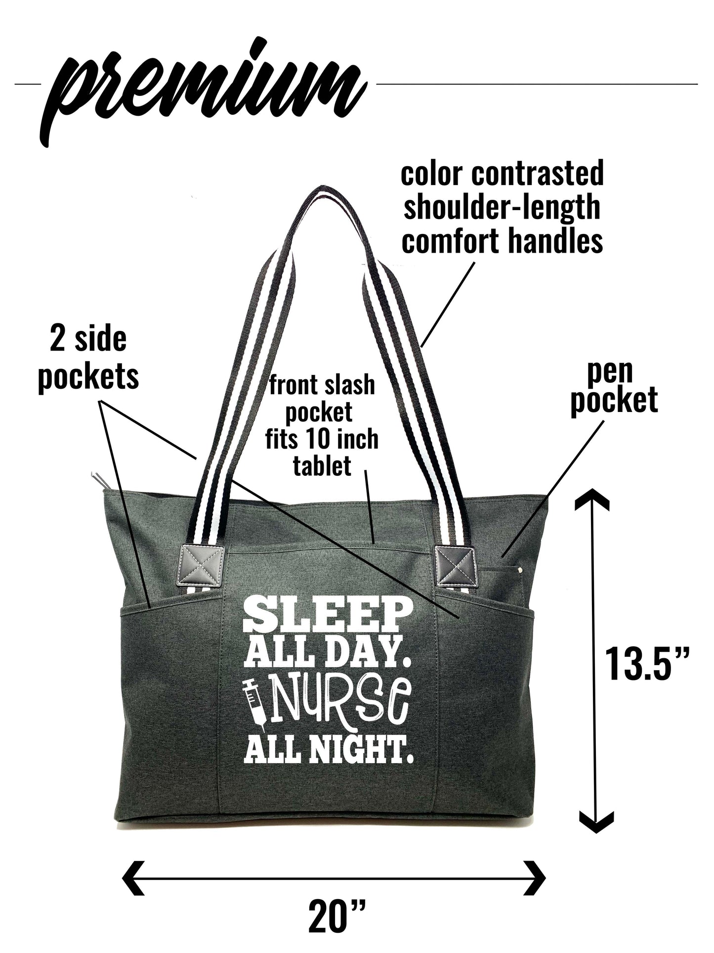 Sleep All Day Nurse All Night Tessa Black Tote Bag for Nurses