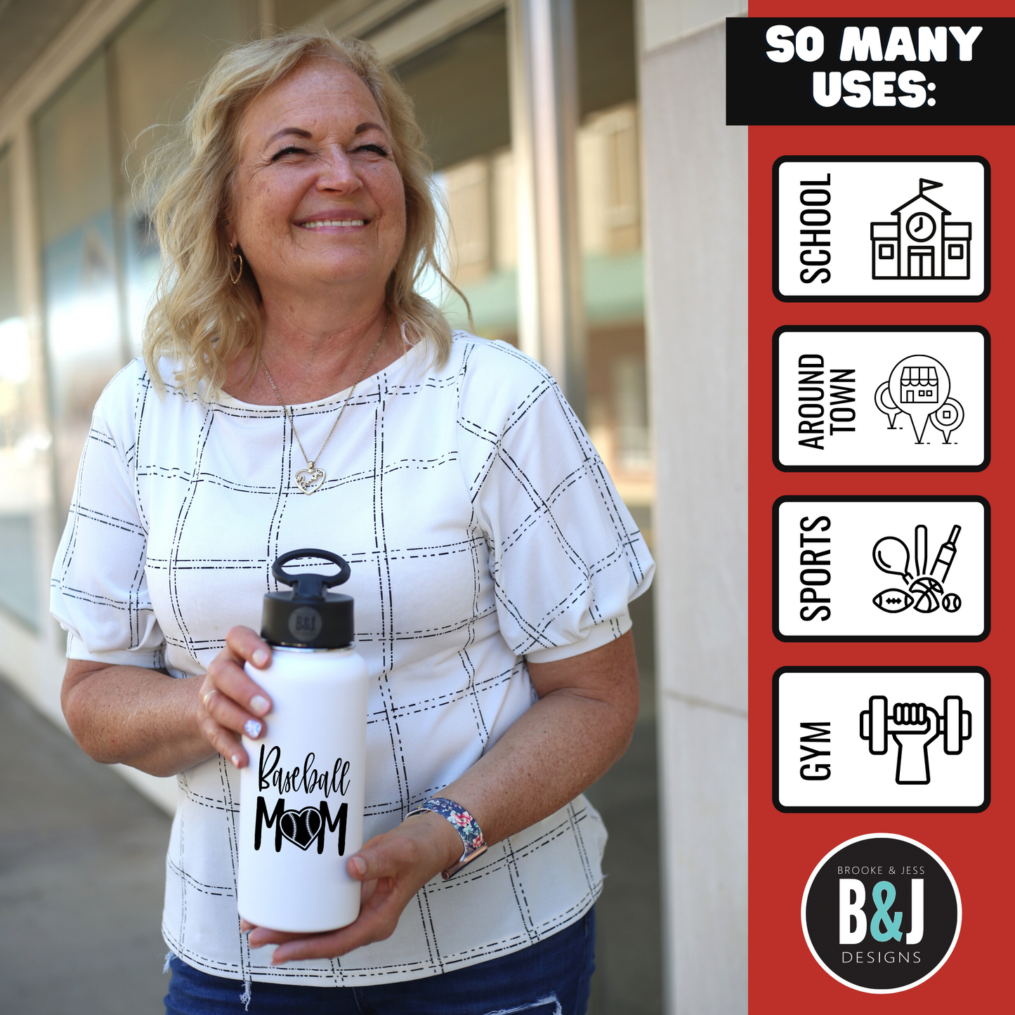 Baseball Mom 32 oz White Water Bottle for Moms