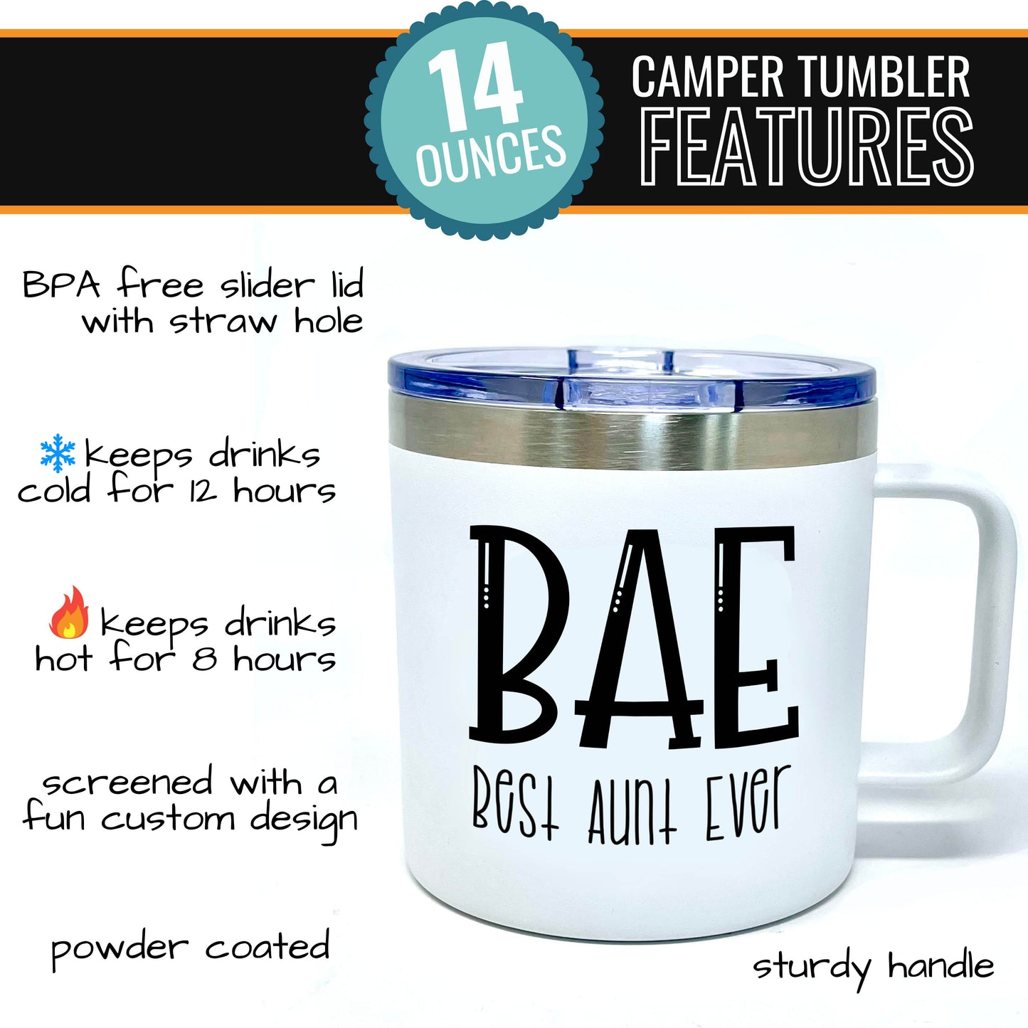 Best Aunt Ever 14 oz White Camper Tumbler for Aunts