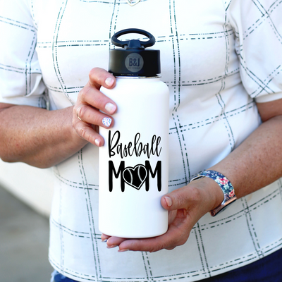 Baseball Mom 32 oz White Water Bottle for Moms