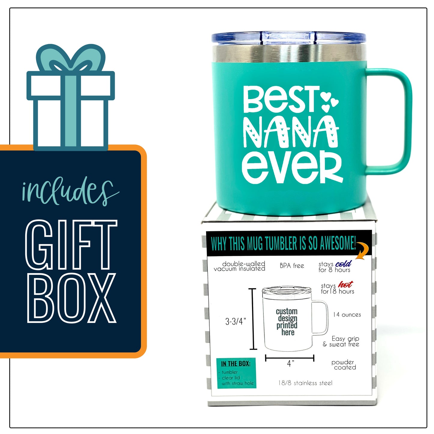 Best Nana Ever 14 oz Teal Camper Tumbler for Grandmothers