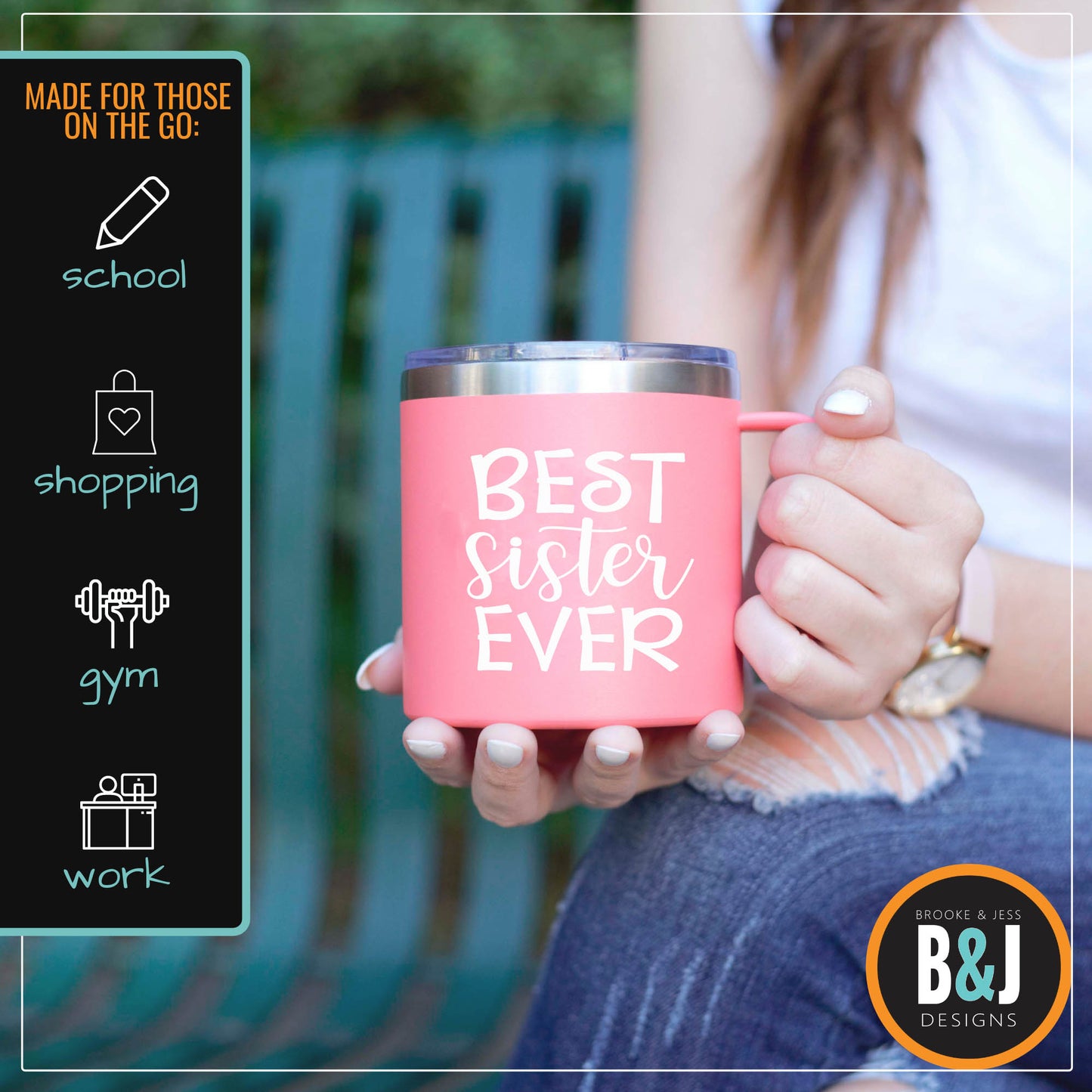 Best Sister Ever 14 oz Coral Camper Tumbler for Sister