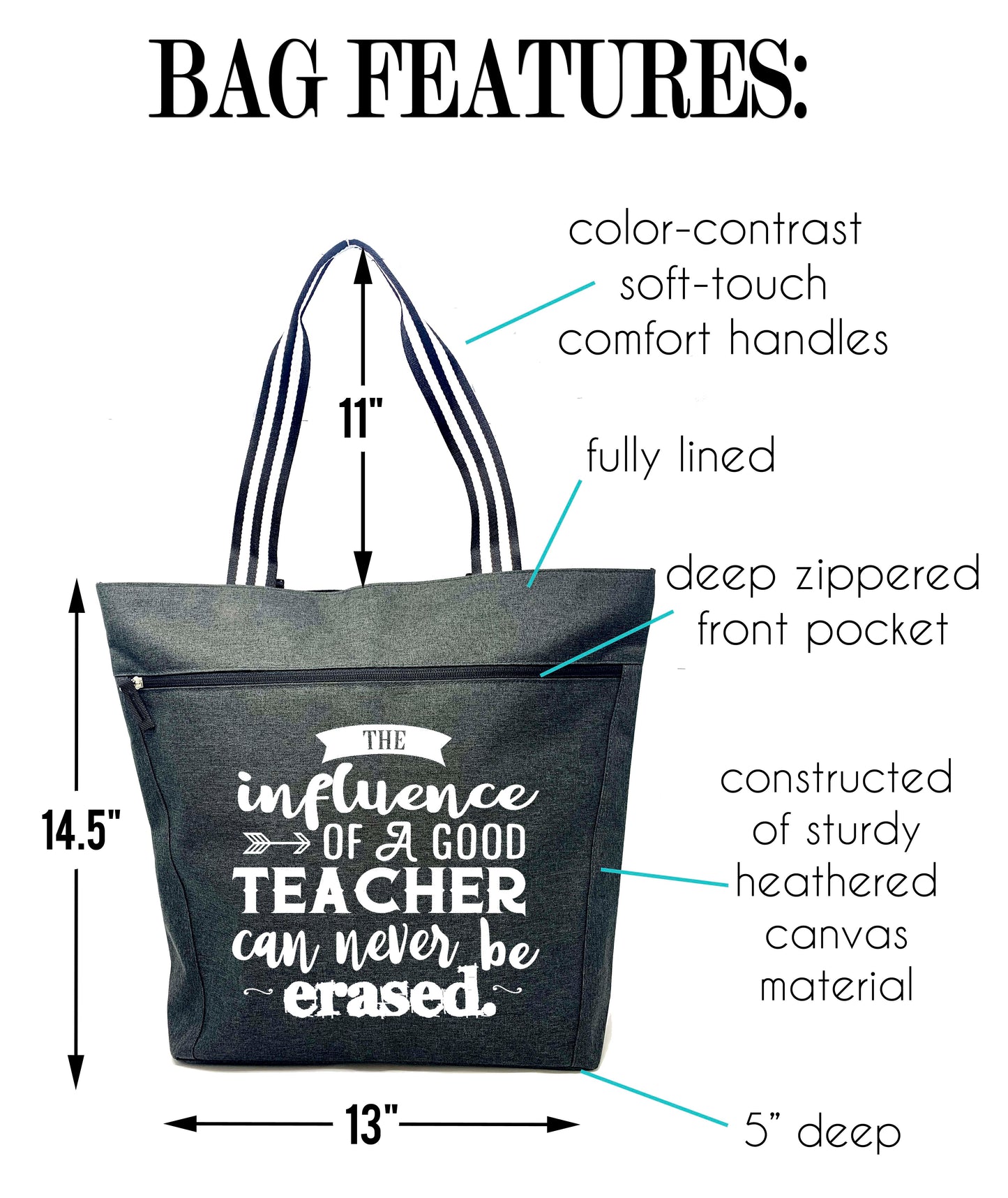 Influence of a Teacher Can Never Be Erased Lexie Black Tote Bag for Teachers