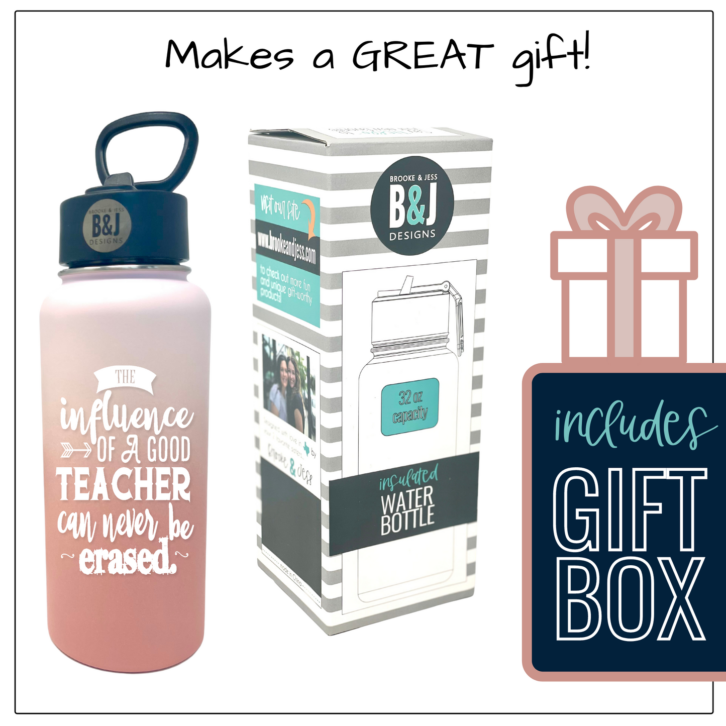 Influence of a Teacher 32 oz Rose Gold Water Bottle Tumbler for Teachers