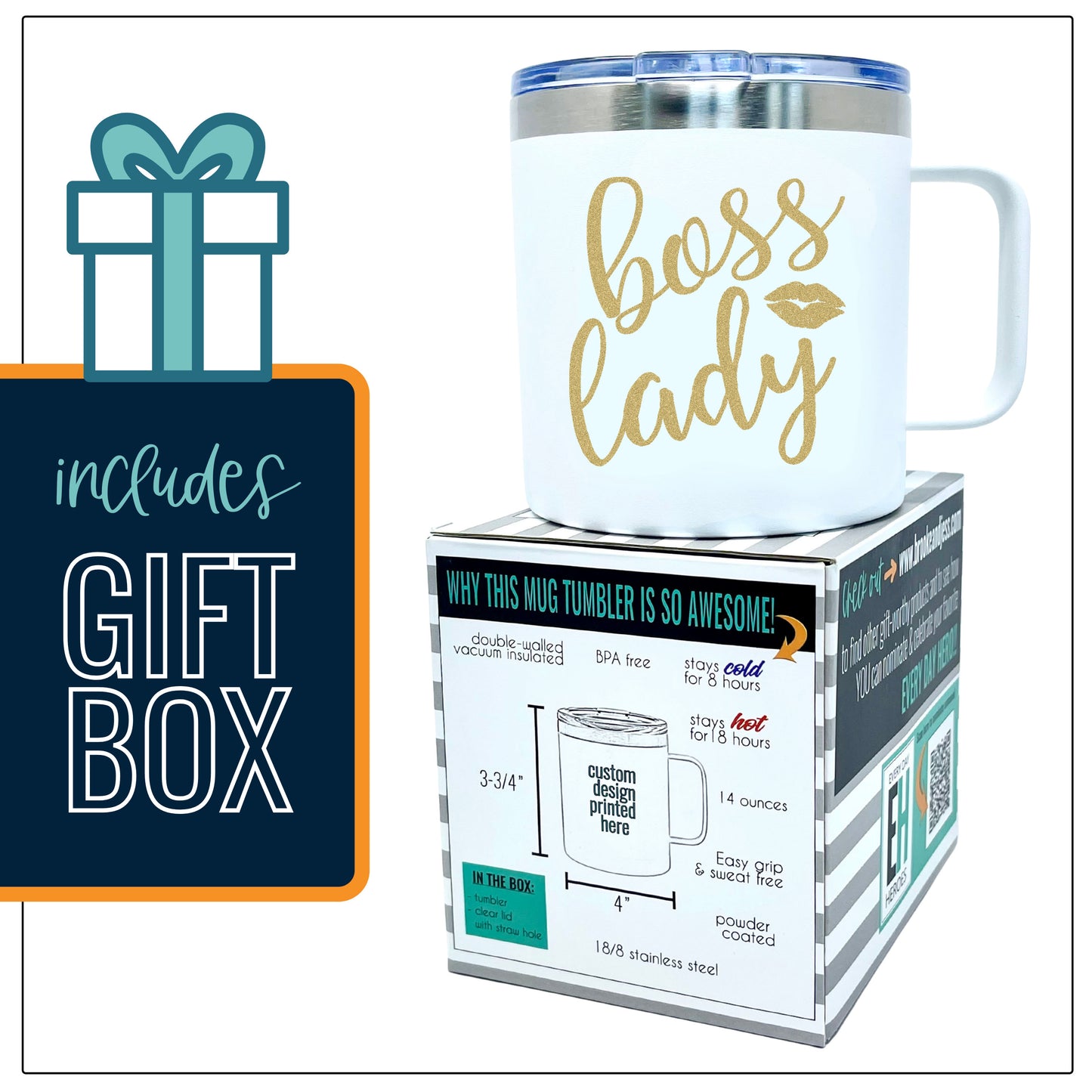Boss Lady 14 oz White Camper Tumbler for Bosses
