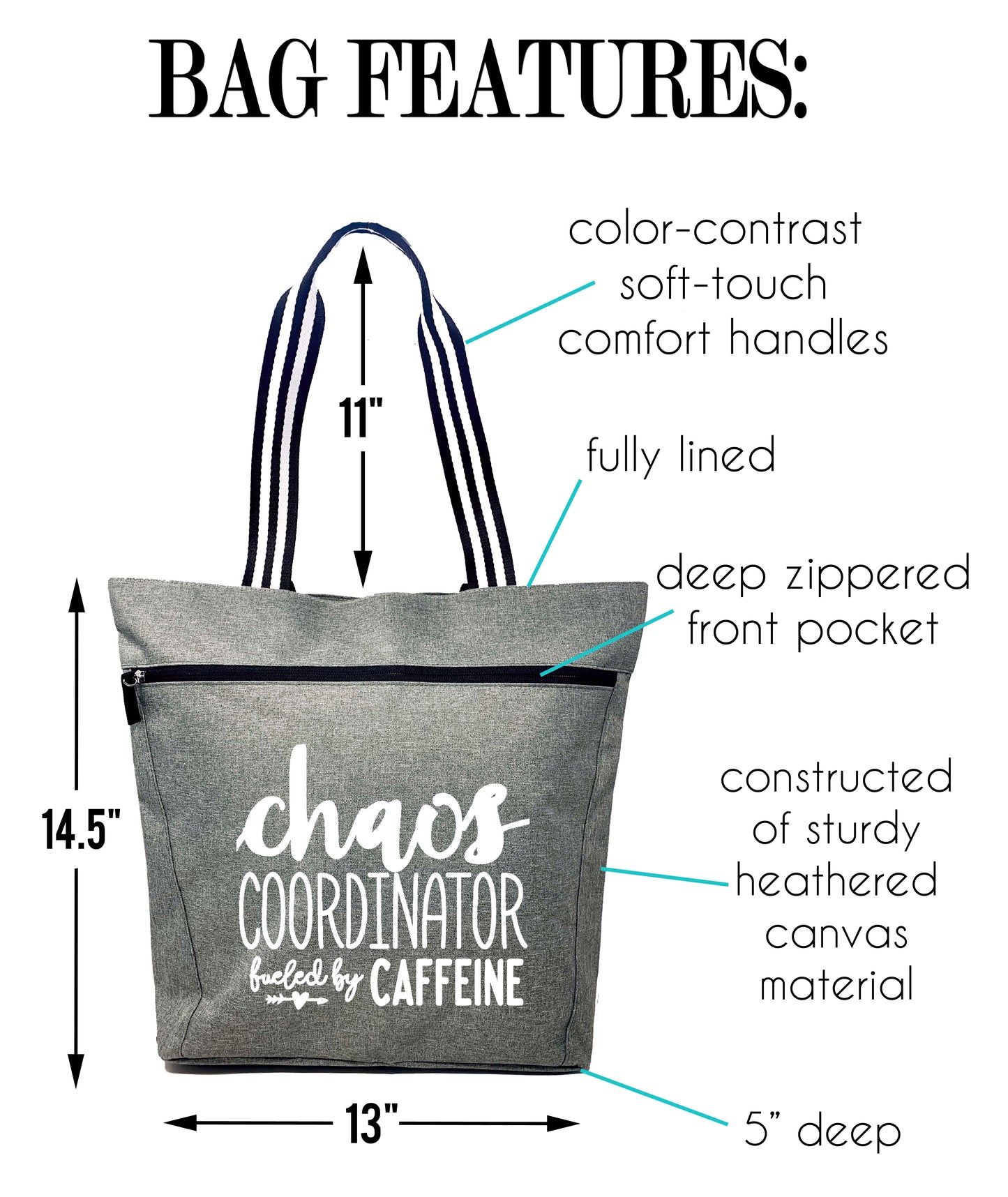 Chaos Coordinator Fueled by Caffeine Gray Lexie Tote Bag for Bosses