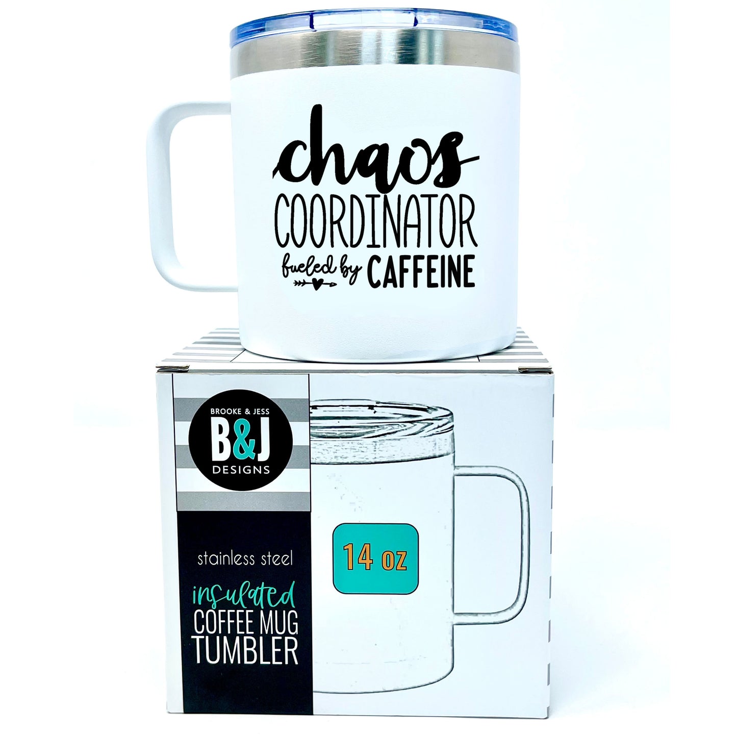 Chaos Caffeine 14 oz White Camper Tumbler for Bosses