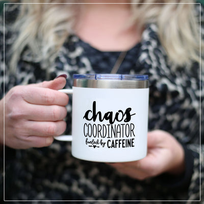 Chaos Caffeine 14 oz White Camper Tumbler for Bosses