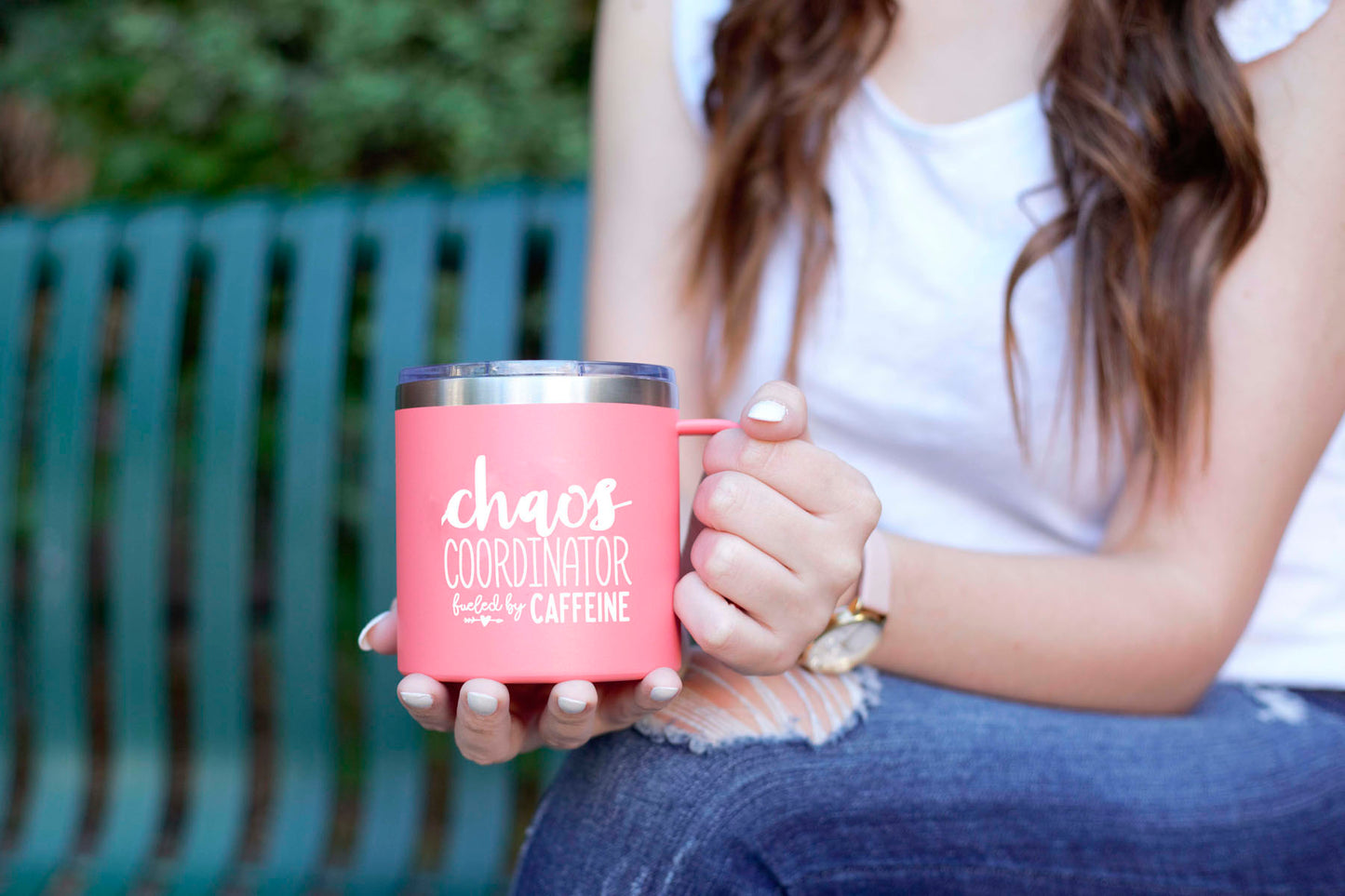 Chaos Coordinator Fueled By Caffeine 14 oz Coral Camper Tumbler for Bosses