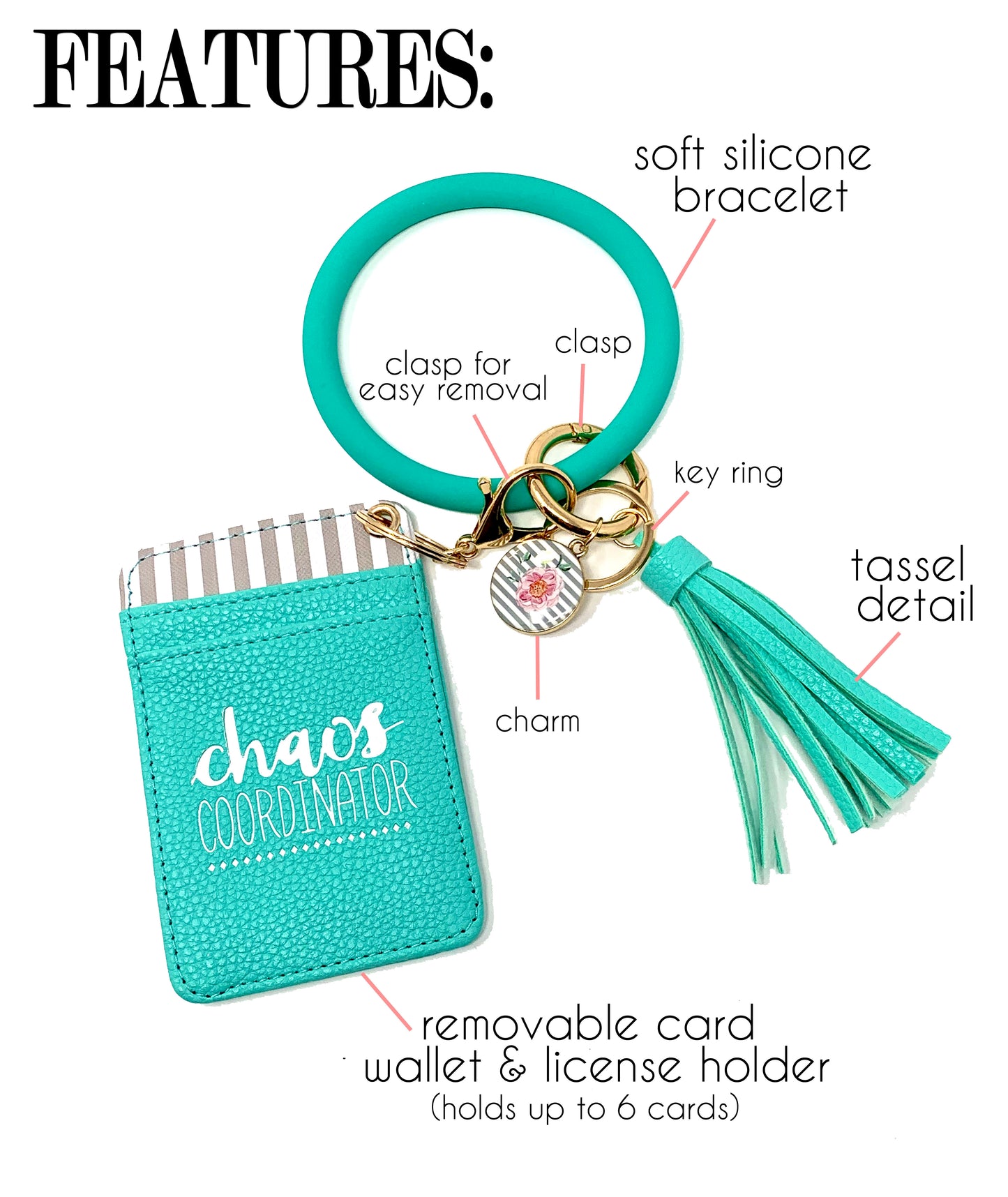 Chaos Coordinator Teal Silicone Bracelet Keychain Wallet for Bosses