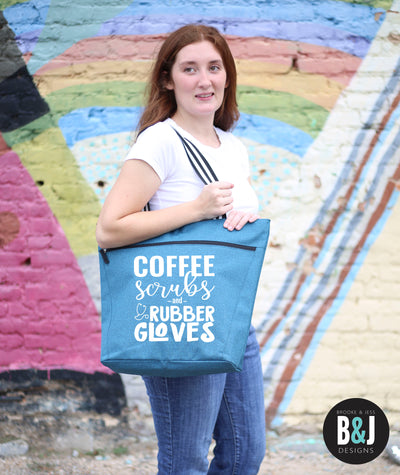 Coffee Scrubs And Rubber Gloves Lexie Teal Tote Bag for Medical Workers