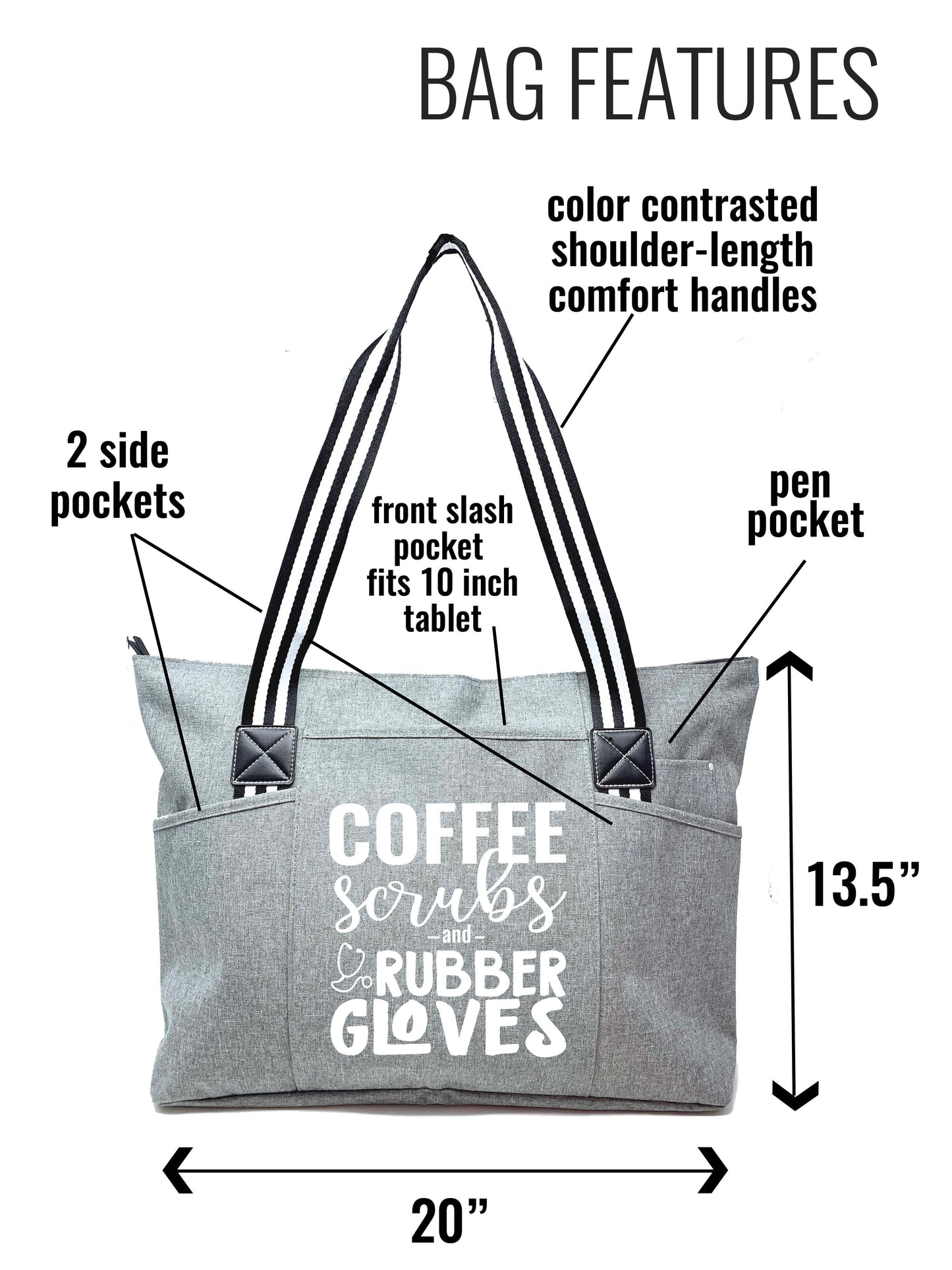Coffee Scrubs and Rubber Gloves Tessa Gray Tote Bag for Medical Workers