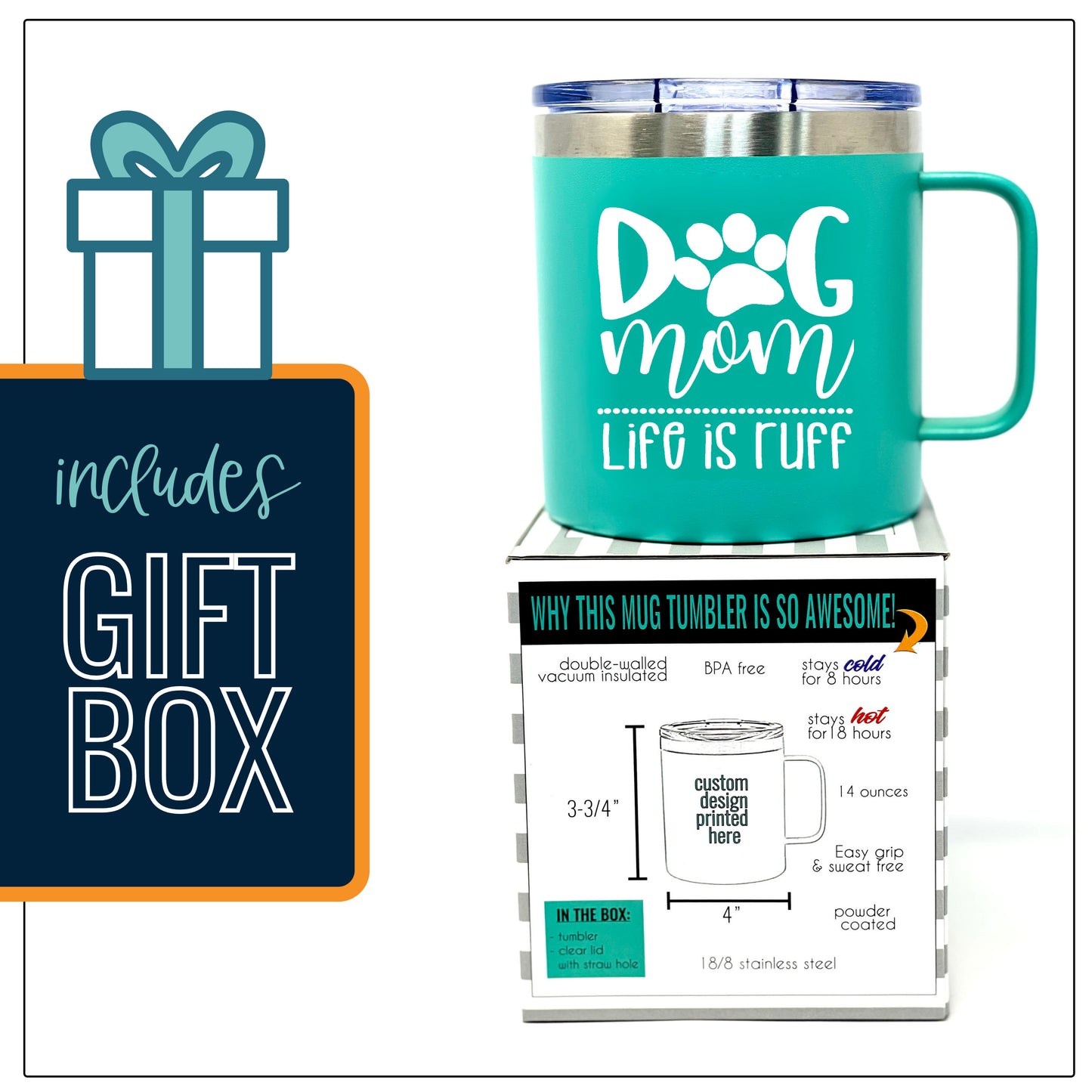 Dog Mom Teal 14 oz Camper Tumbler for Dog Lovers