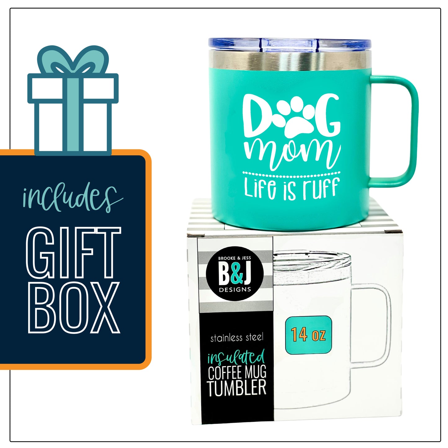 Dog Mom Teal 14 oz Camper Tumbler for Dog Lovers