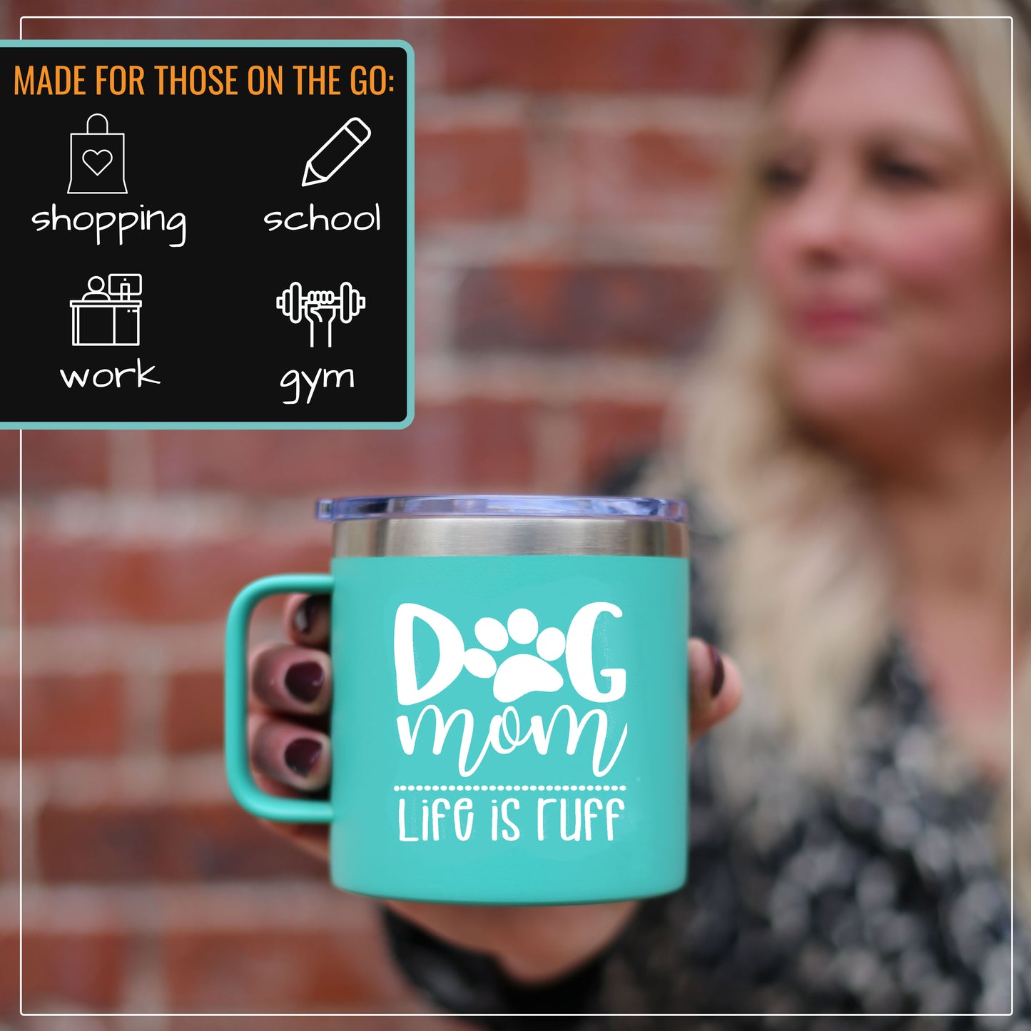 Dog Mom Teal 14 oz Camper Tumbler for Dog Lovers