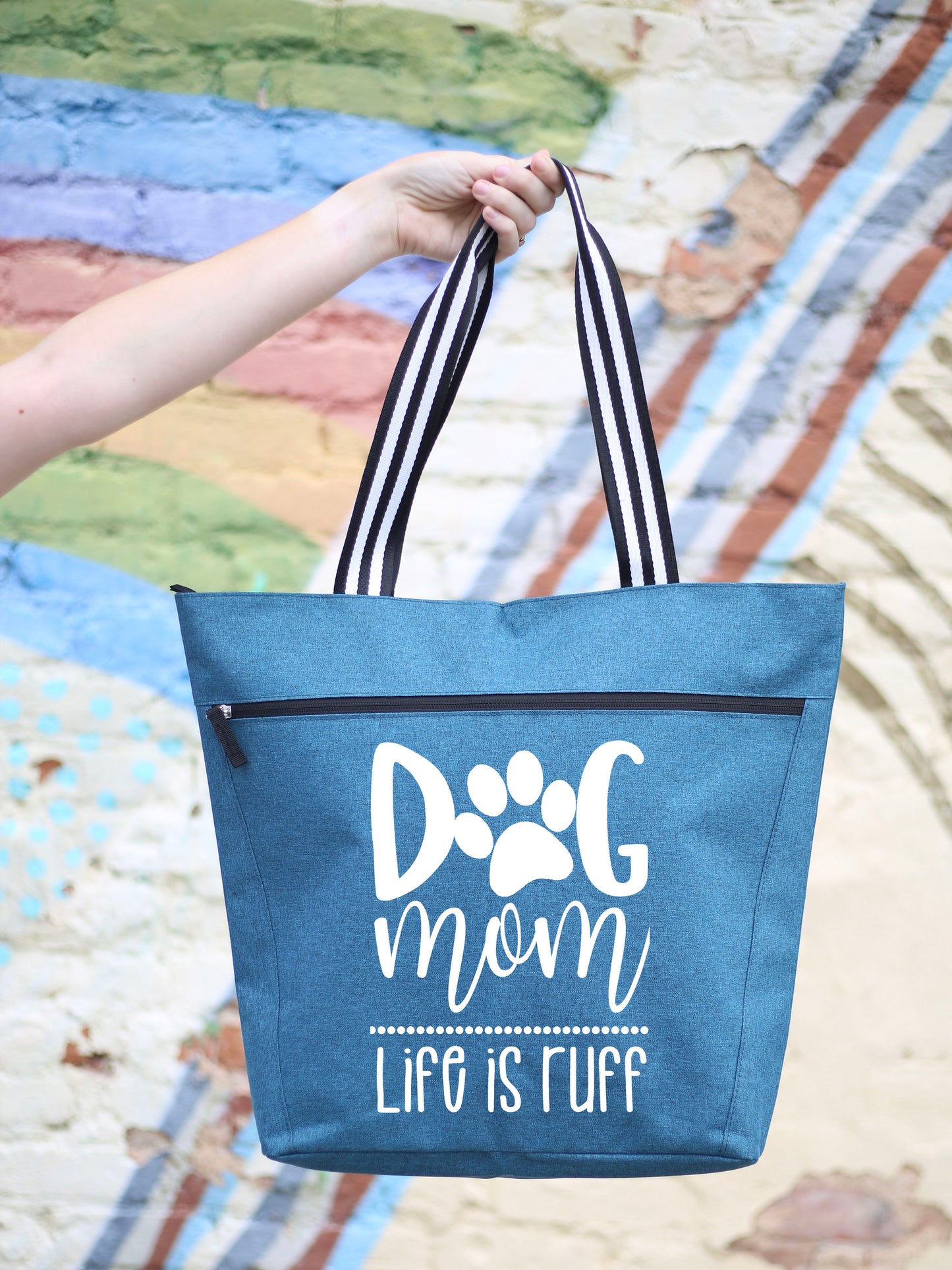 Dog Mom - Life is Ruff Lexie Teal Tote Bag for Dog Lovers