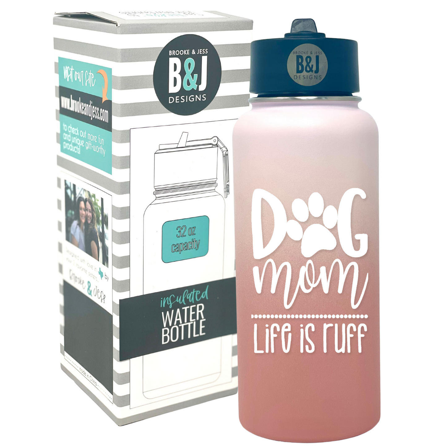 Dog Mom Rose Gold 32 oz Water Bottle
