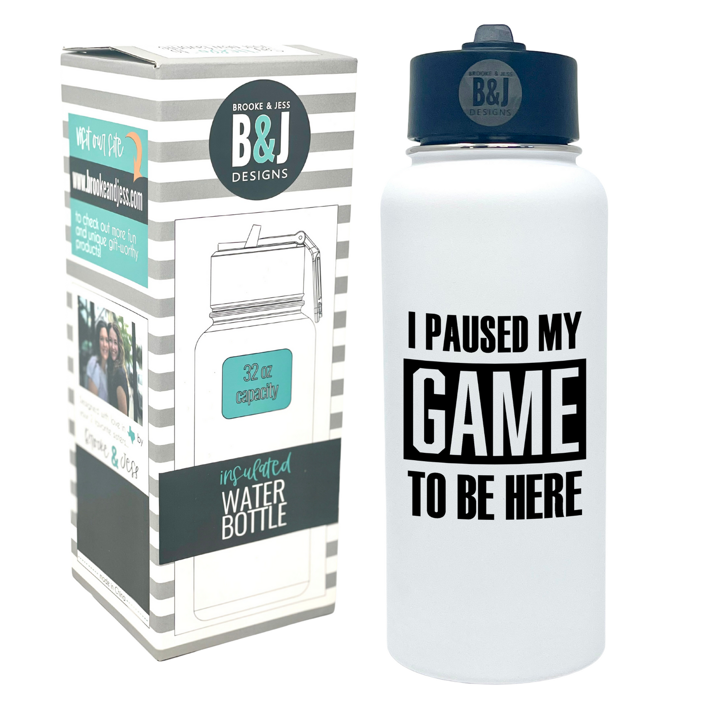 Paused my Game 32 oz White Water Bottle