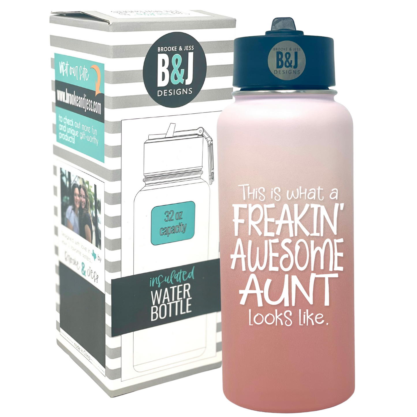 Freakin' Awesome Aunt 32 oz Rose Gold Water Bottle for Aunts