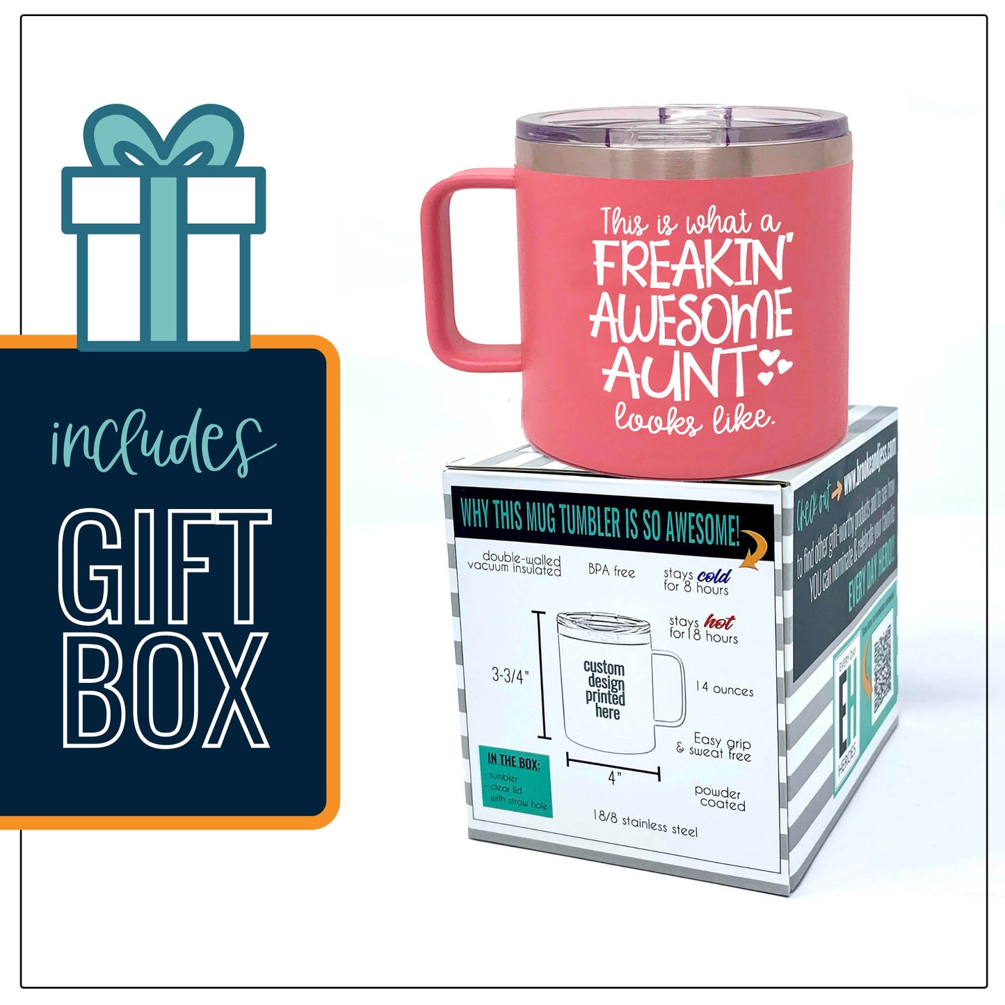 Freakin' Awesome Aunt 14 oz Coral Camper Tumbler for Aunts