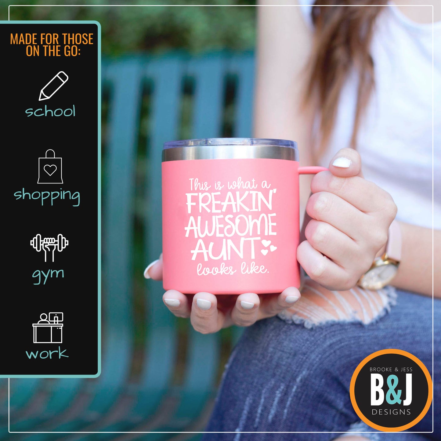 Freakin' Awesome Aunt 14 oz Coral Camper Tumbler for Aunts