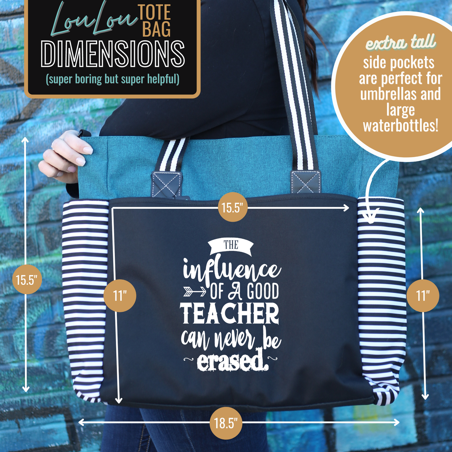 Teacher Influence Loulou Teal Tote Bag for Teachers