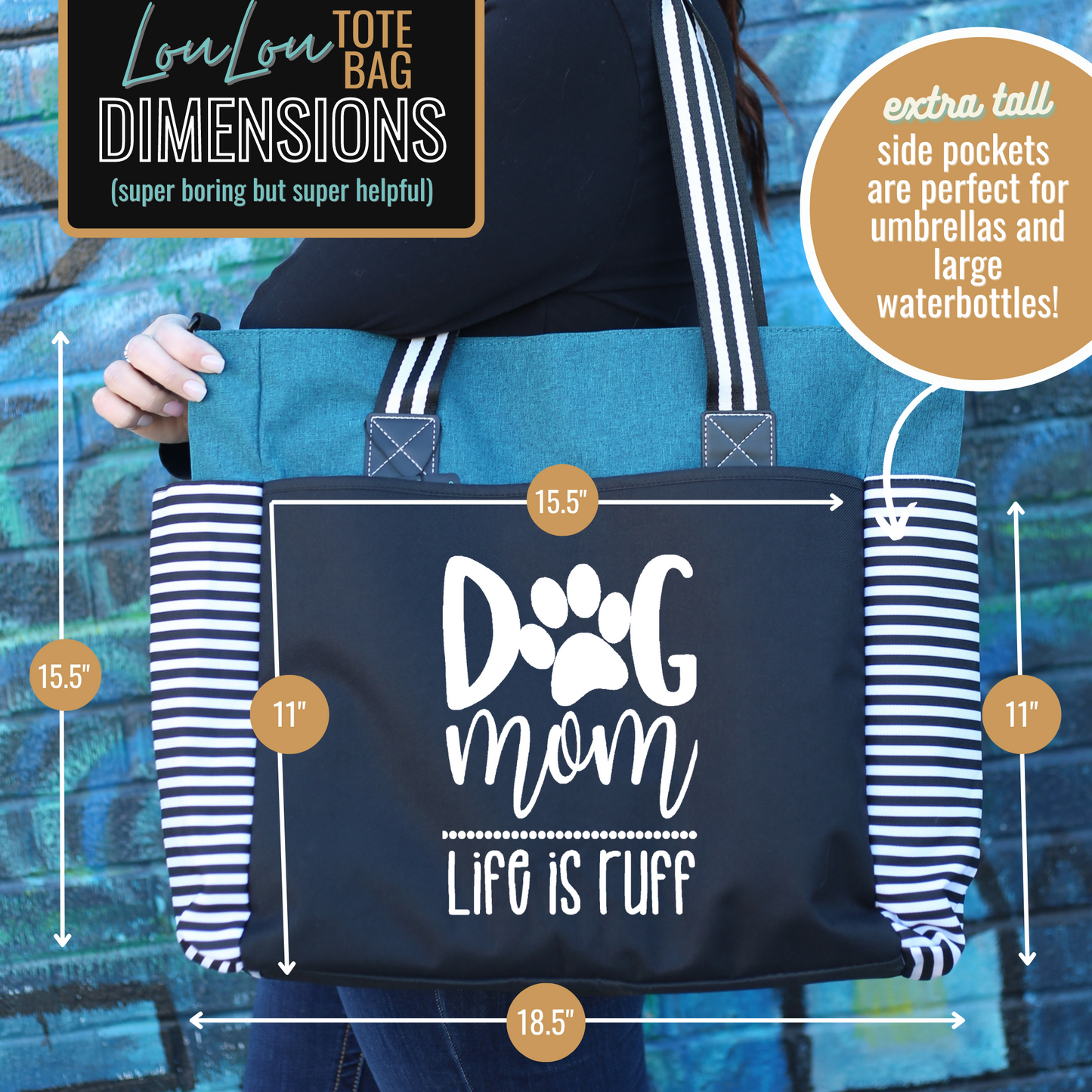 Dog Mom LouLou Teal Tote Bag
