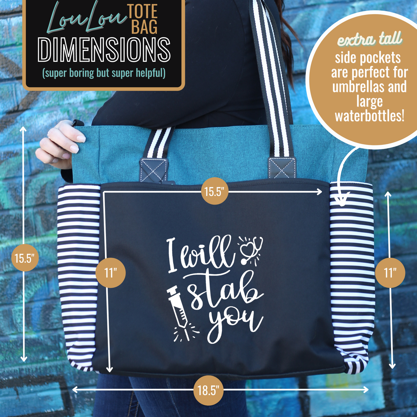 I Will Stab You LouLou Teal Tote Bag for Medical Workers