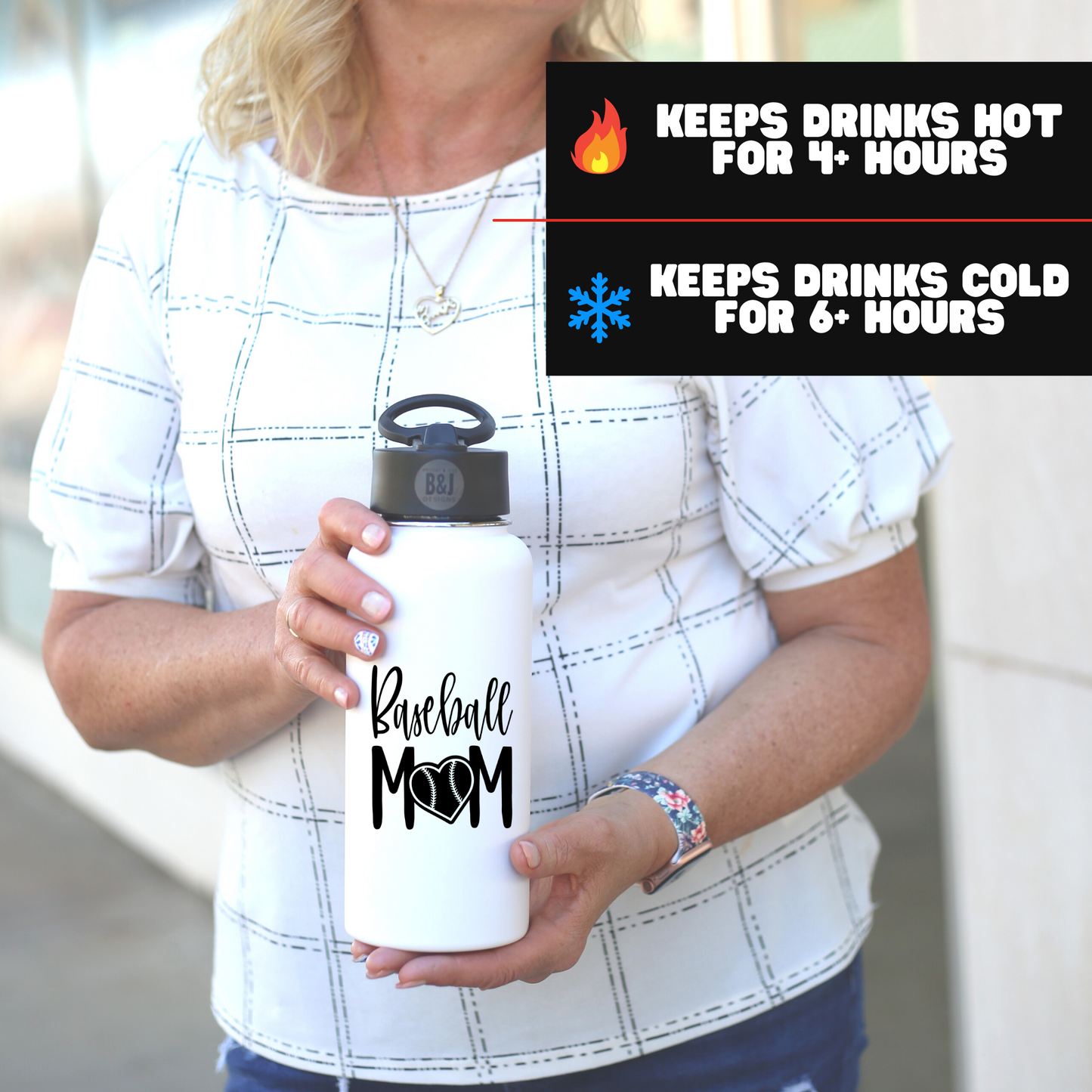 Baseball Mom 32 oz White Water Bottle for Moms