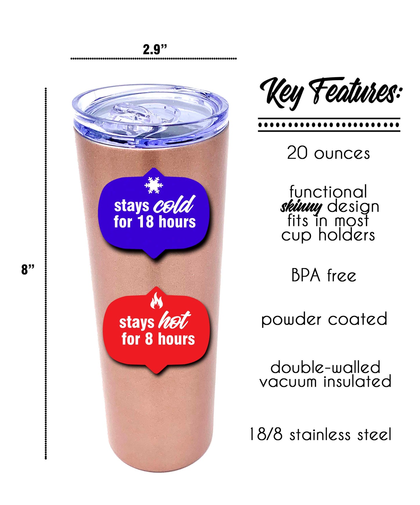 Mom Fuel Rose Gold 20 oz Skinny Tumbler