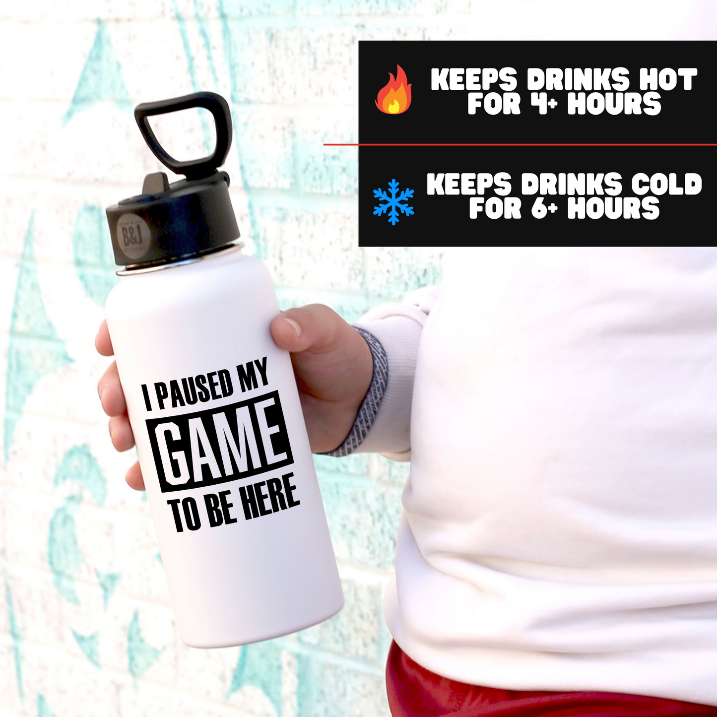 Paused my Game 32 oz White Water Bottle